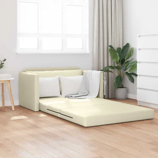 Sofá Cama 110cm Crema Cuero Artificial