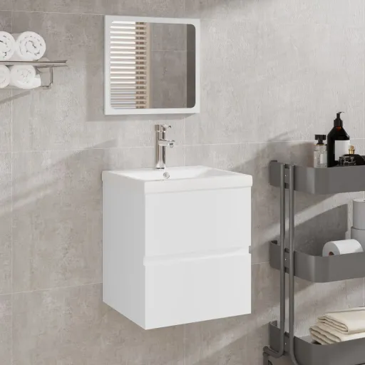 Armario de Lavabo Con Lavamanos y Espejo Blanco