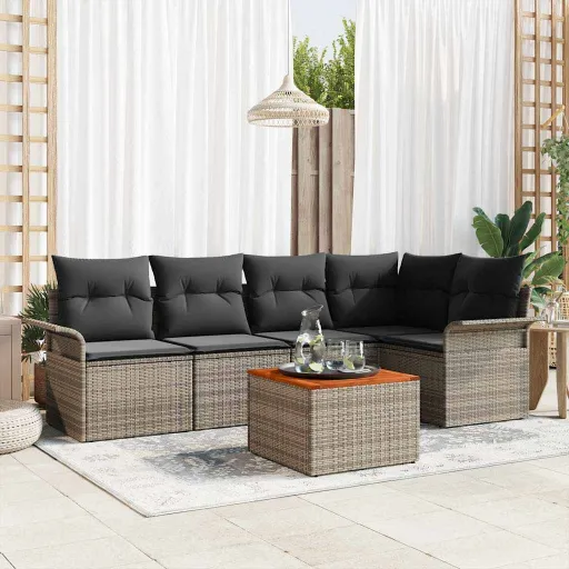 Conjunto de Sofás de Jardín   Gris Ratán Sintético (6 pcs)