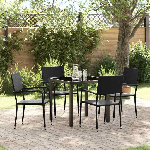 Conjunto de Comedor de Jardín   Negro Ratán Sintético (5 pcs)