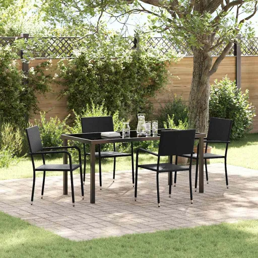 Conjunto de Comedor de Jardín   Negro Ratán Sintético (5 pcs)