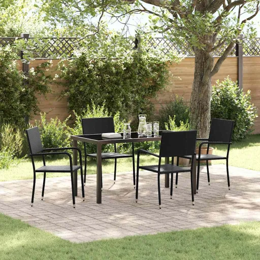 Conjunto de Comedor de Jardín   Negro Ratán Sintético (5 pcs)