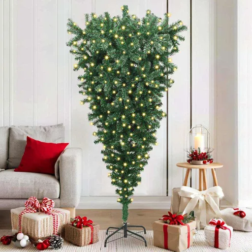 Árbol de Navidad Artificial Preiluminado al Revés Verde 180 cm