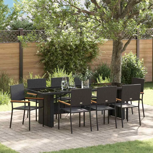 Conjunto de Comedor de Jardín   Negro Ratán Sintético (9 pcs)