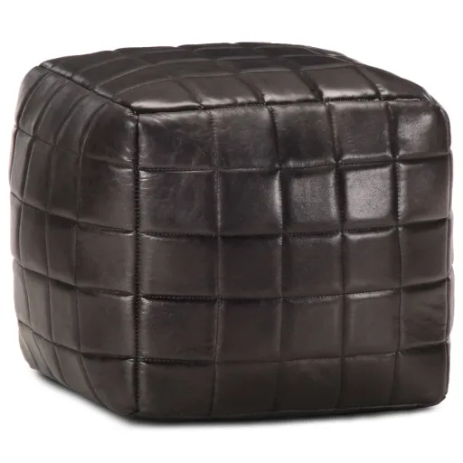 Puf Negro 40x40x40 cm Cuero Auténtico de Cabra