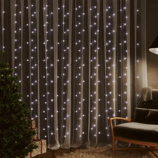 Cortina de Luces LED 300 LED Blanco Frío 8 Funciones 3x3 m