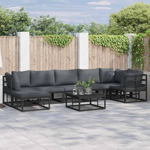 Conjunto de Sofá de Jardín Con Cojín Negro Aluminio