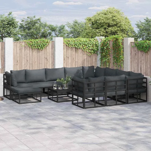 Conjunto de Sofá de Jardín   Negro Aluminio (11 pcs)