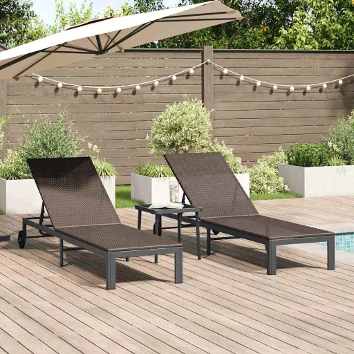 Tumbona 2-Persona   Marrón Ratán Sintético (3 pcs)