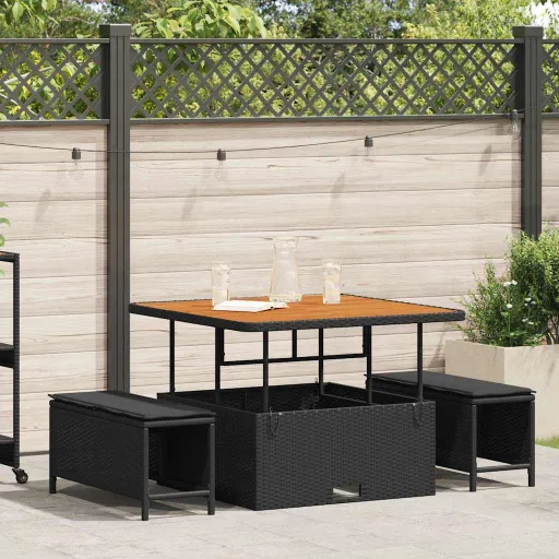 Conjunto de Comedor de Jardín Negro Ratán Sintético