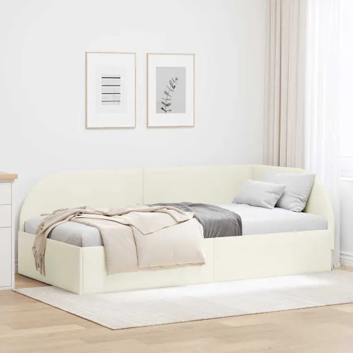 Estructura de Cama en Esquina Crema 90 cm x 200 cm Terciopelo