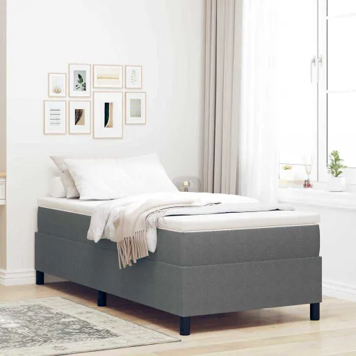 Cama Tipo Box Spring Gris Claro y . 90 x 200 cm Tela de Pana