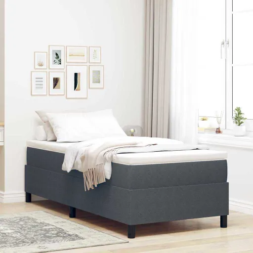Cama Tipo Box Spring Gris Oscuro y 90 x 200 cm Tela de Pana