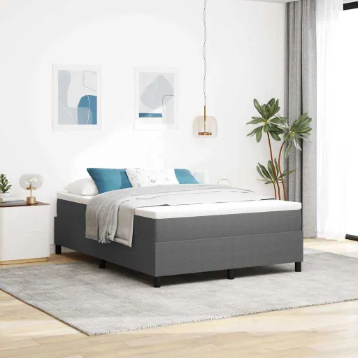 Cama Tipo Box Spring Gris Claro y . 140 x 190 cm Tela de Pana