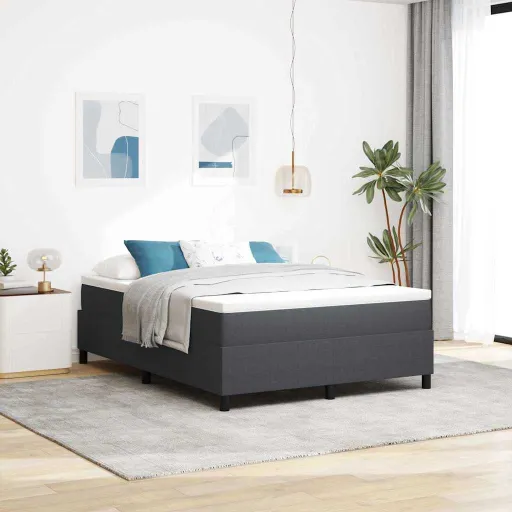 Cama Tipo Box Spring Gris Oscuro y 140 x 190 cm Tela de Pana