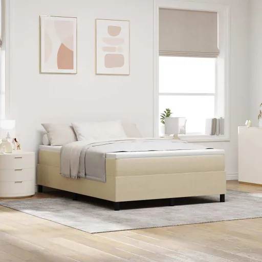 Cama Tipo Box Spring Gris Claro y . 140 x 190 cm Tela de Pana