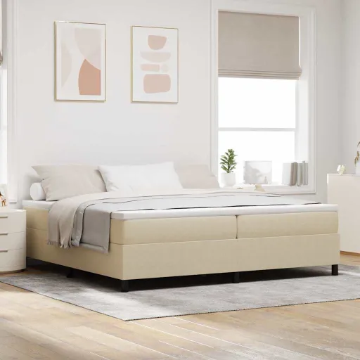 Cama Tipo Box Spring Gris Claro y . 200 x 200 cm Tela de Pana