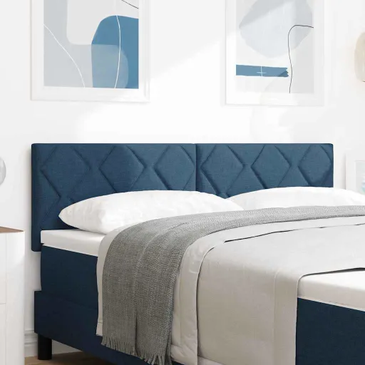 Cabecero Con Luces de Tiras LED Con Cabecera Azul 144 cm Tela