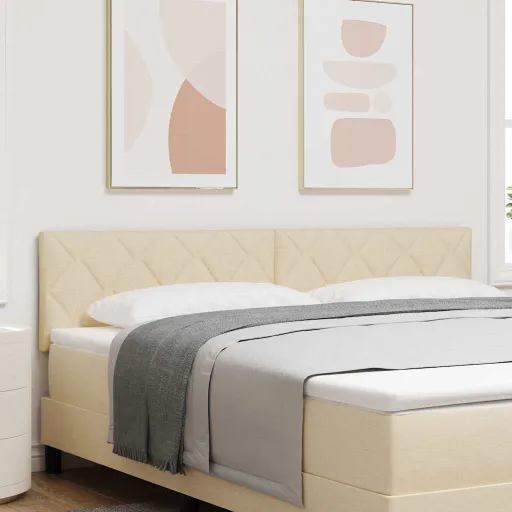 Cabecero Con Luces de Tiras LED Con Cabecera Crema 180 cm Tela