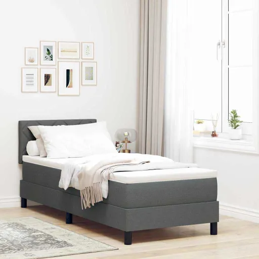 Cama Tipo Box Spring Con Colchón Gris Oscuro 80 x 200 cm Tela