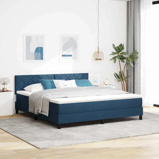 Cama Box Spring Con Colchón Con Colchón Azul 180 x 200 cm Tela