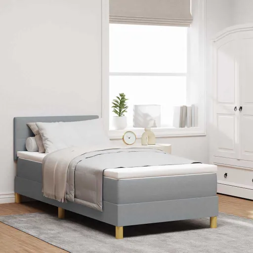 Cama Tipo Box Spring Con Colchón Gris Claro 80 x 200 cm Tela