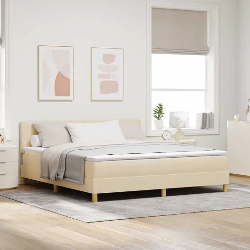 Cama Box Spring Con Colchón Con Colchón Crema 180 x 200 cm Tela