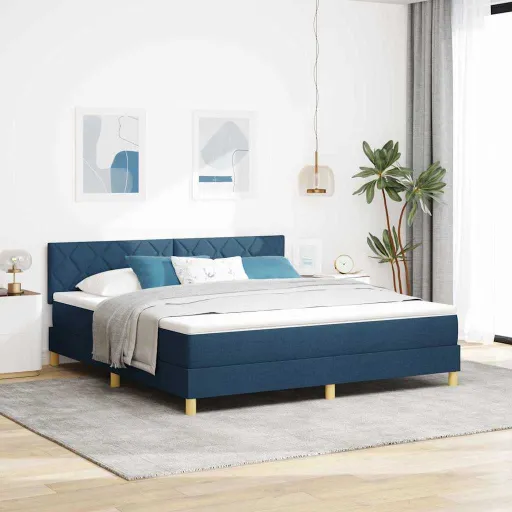 Cama Box Spring Con Colchón Con Colchón Azul 180 x 200 cm Tela