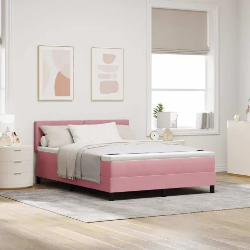 Cama Con Somier y Colchón Con Colchón Rosa 160 x 200 cm Tela