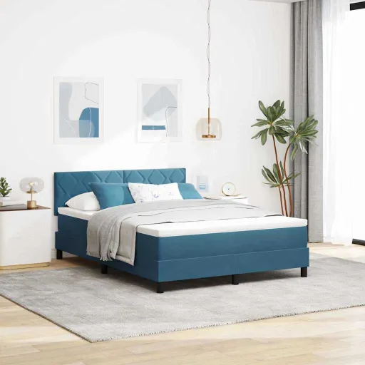 Cama Tipo Box Spring Azul Oscuro 140 x 190 cm Terciopelo
