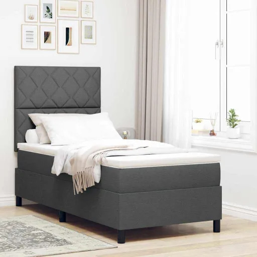 Cama Tipo Box Spring Con Colchón Gris Oscuro 90 x 190 cm Tela
