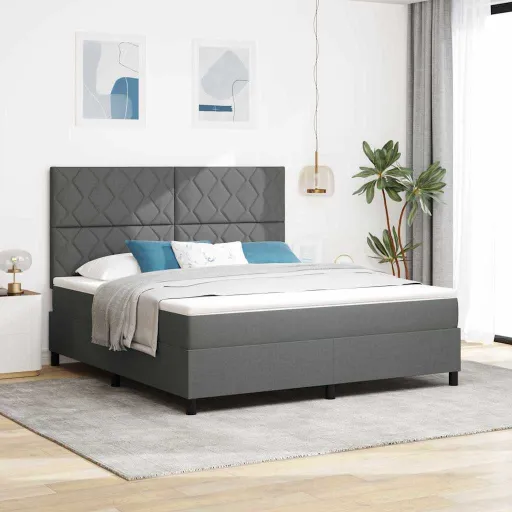 Cama Tipo Box Spring Con Colchón Gris Oscuro 180 x 200 cm Tela