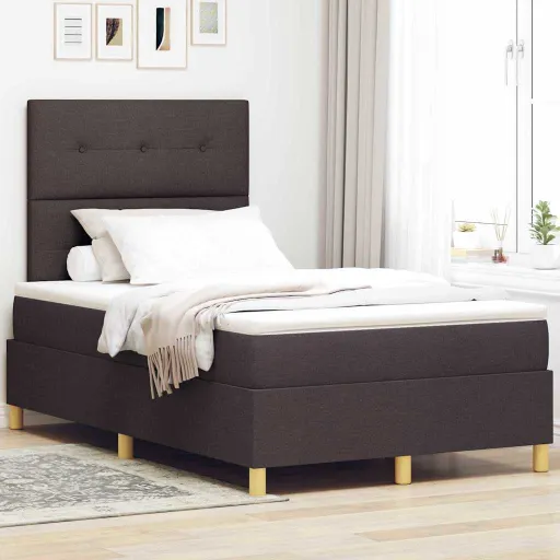 Cama Tipo Box Spring Marrón Oscuro 120 x 200 cm Tela