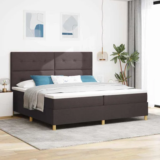 Cama Tipo Box Spring Marrón Oscuro 200 x 200 cm Tela