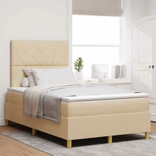 Cama Tipo Box Spring Con Cabecera Crema 120 x 190 cm Tela