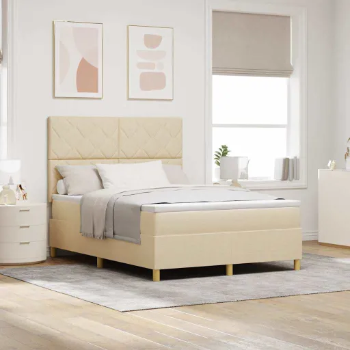 Cama Tipo Box Spring Con Cabecera Crema 140 x 200 cm Tela