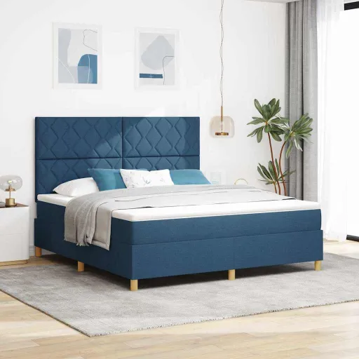Cama Tipo Box Spring Con Cabecera Azul 180 x 200 cm Tela