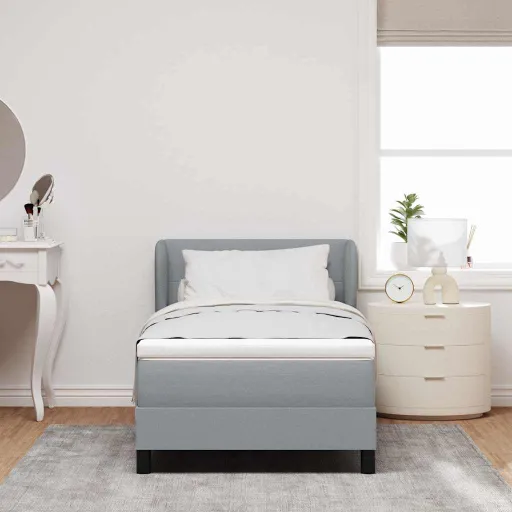 Cama Tipo Box Spring Con Colchón Gris Claro 80 x 200 cm Tela