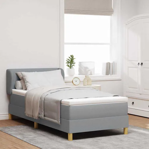 Cama Tipo Box Spring Con Colchón Gris Claro 80 x 200 cm Tela