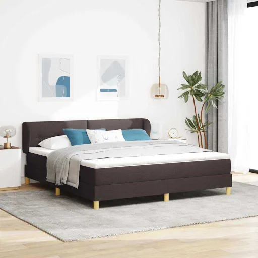 Cama Con Somier y Colchón Crema 90x200 cm Fabric Marrón Oscuro