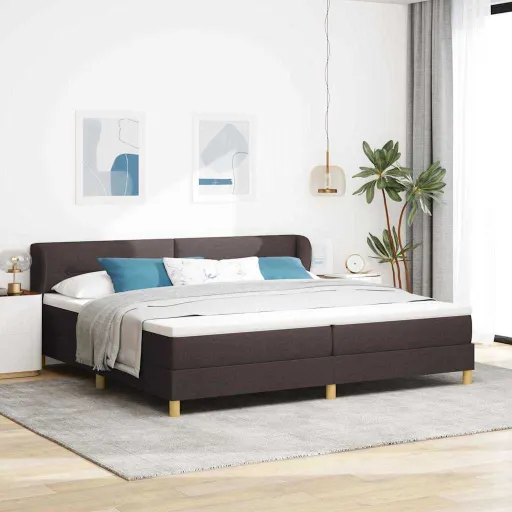 Cama Con Somier y Colchón Crema 90x200 cm Fabric Marrón Oscuro