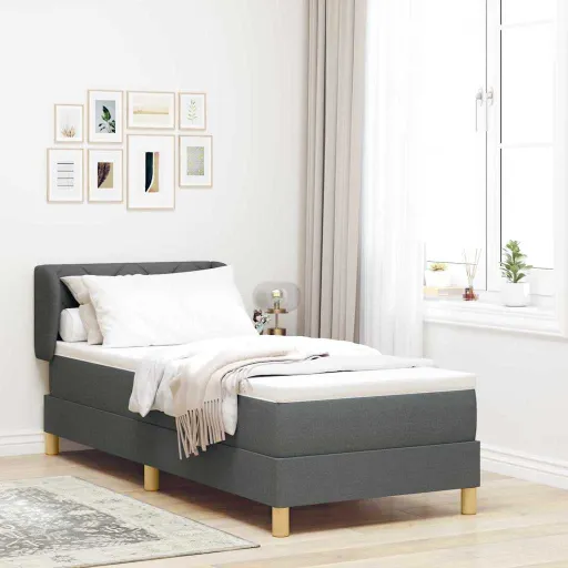 Cama Tipo Box Spring Con Colchón Gris Oscuro 80 x 200 cm Tela
