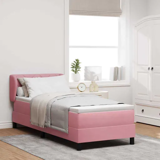 Cama Con Somier y Colchón Gris Oscuro 80x200 cm Terciopelo Rosa