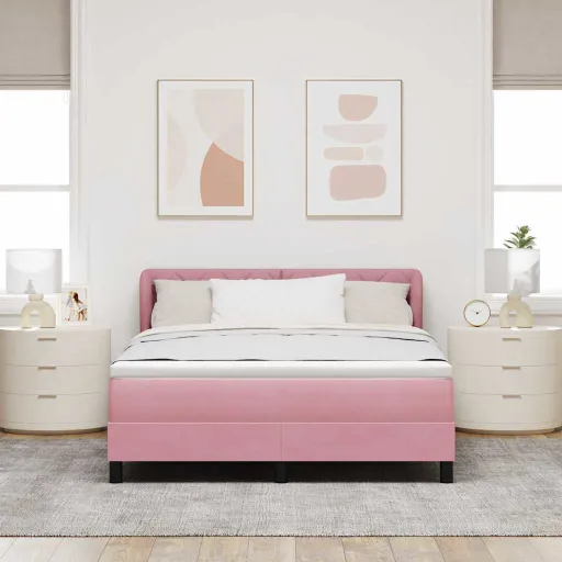 Cama Con Somier y Colchón Gris Oscuro 80x200 cm Terciopelo Rosa