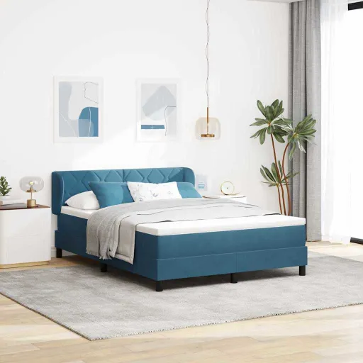 Cama Tipo Box Spring Azul Oscuro 140 x 200 cm Terciopelo