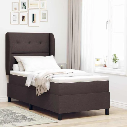 Cama Tipo Box Spring Con Colchón Marrón Oscuro 90 x 190 cm Tela