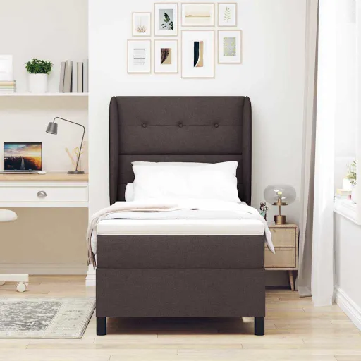 Cama Tipo Box Spring Con Colchón Marrón Oscuro 90 x 200 cm Tela