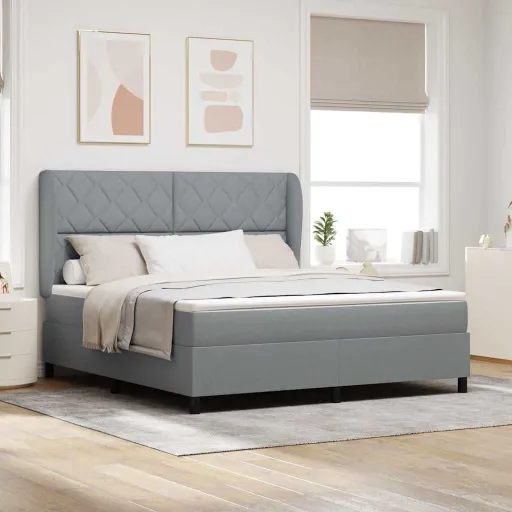 Cama Tipo Box Spring Con Colchón Gris Claro 180 x 200 cm Tela