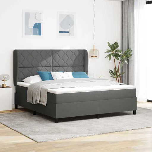 Cama Tipo Box Spring Con Colchón Gris Oscuro 180 x 200 cm Tela