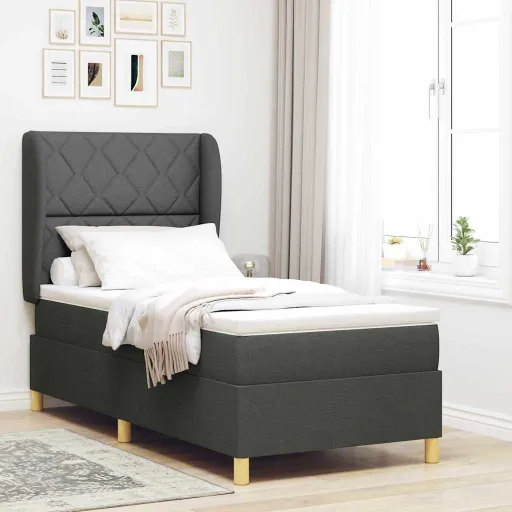 Cama Con Somier y Colchón Gris Oscuro 90x190 cm de Tela